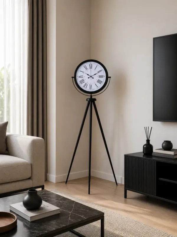Roma Rakamlı Siyah Metal Ayaklı Tripod Saat 150 x 45 cm · Model AS-4052B