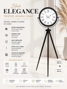 Siyah Metal Ayaklı Tripod Saat 150 x 45 cm · Model AS-4054B