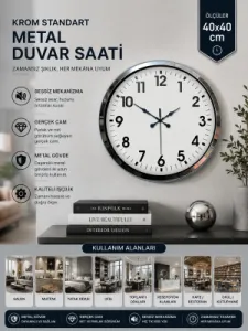 Krom Metal Duvar Saati 40 cm · Model 4001K