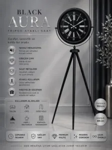 Siyah Metal Ayaklı Tripod Saat 150 x 45 cm · Model AS-4059B
