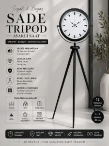 Siyah Metal Ayaklı Tripod Saat 150 x 45 cm · Model AS-4089B