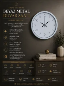 Beyaz Metal Duvar Saati 40 cm · Model 4004W