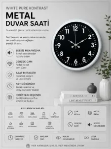 Beyaz Metal Duvar Saati 40 cm · Model 4031W