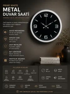 Beyaz Metal Duvar Saati 40 cm · Model 4045W