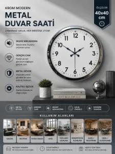 Krom Metal Duvar Saati 40 cm · Model 4005K
