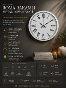 Roma Rakamlı Beyaz Metal Duvar Saati 40 cm · Model 4054W