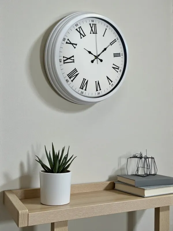 Roma Rakamlı Beyaz Metal Duvar Saati 40 cm · Model 4054W