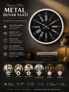 Beyaz Metal Duvar Saati 40 cm · Model 4059W