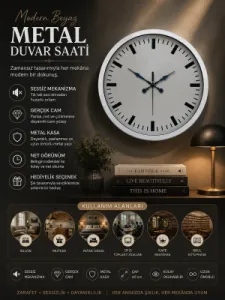 Beyaz Metal Duvar Saati 40 cm · Model 4089W