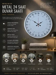 Göstergeli Beyaz Metal Duvar Saati 40 cm · Model 4097W
