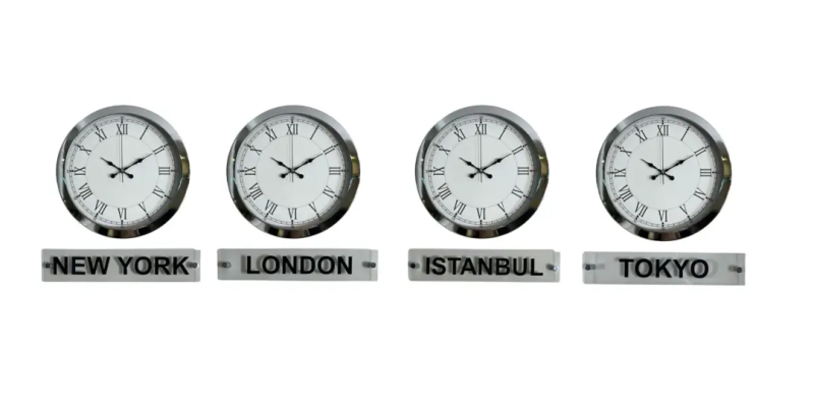 4 lü Tabelalı 36 Cm Krom Metal Dünya Saati