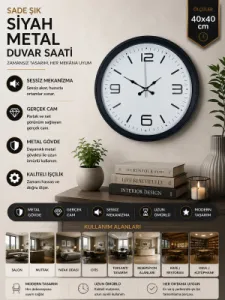 Siyah Metal Duvar Saati 40 cm · Model 4008B