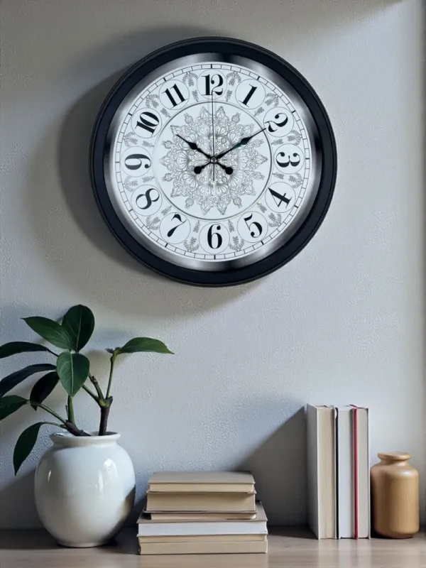 Desenli Siyah Metal Duvar Saati 40 cm · Model 4019B
