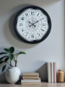 Desenli Siyah Metal Duvar Saati 40 cm · Model 4019B