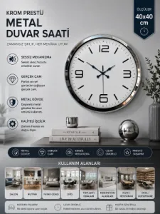 Krom Metal Duvar Saati 40 cm · Model 4008K