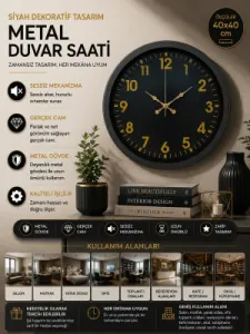 Siyah Metal Duvar Saati 40 cm · Model 4023B
