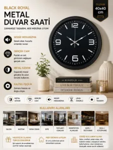 Siyah Metal Duvar Saati 40 cm · Model 4045B