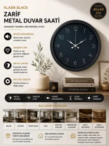 Siyah Metal Duvar Saati 40 cm · Model 4047B