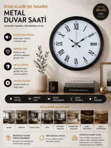 Siyah Metal Duvar Saati 40 cm · Model 4054B