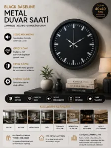 Siyah Metal Duvar Saati 40 cm · Model 4087B