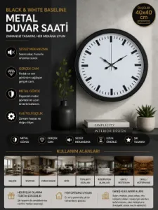 Siyah Metal Duvar Saati 40 cm · Model 4089B