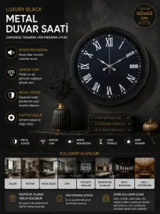 Siyah Metal Duvar Saati 40 cm · Model 4090B