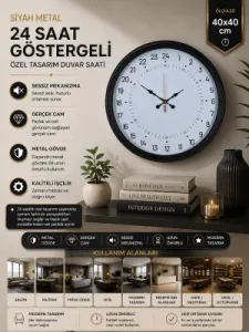 Göstergeli Siyah Metal Duvar Saati 40 cm · Model 4097B
