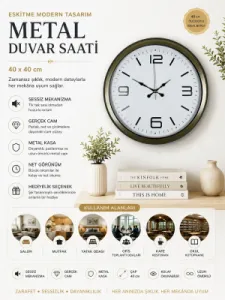 Retro Görünümlü Eskitme Metal Duvar Saati 40 cm · Model 4008E