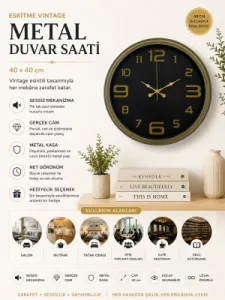 Retro Görünümlü Eskitme Metal Duvar Saati 40 cm · Model 4010E