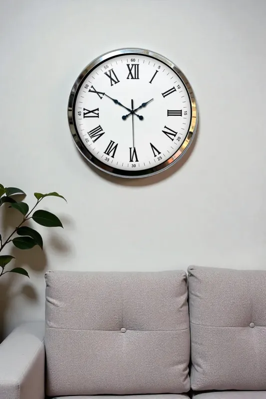 Roma Rakamlı Krom Metal Duvar Saati 40 cm · Model 4054K
