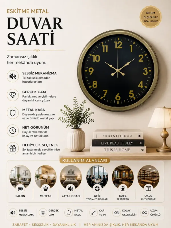 Eskitme Metal Duvar Saati 40 cm · Model 4023E