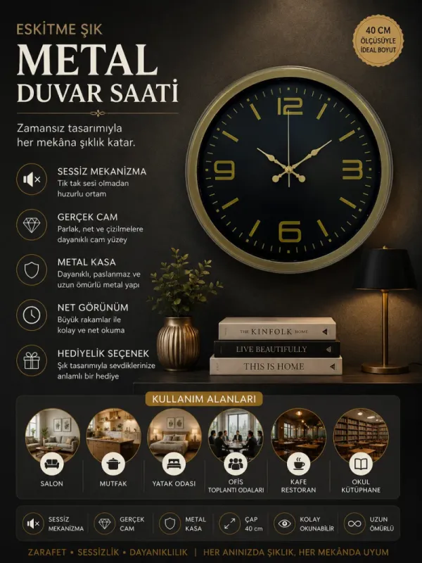 Retro Görünümlü Eskitme Metal Duvar Saati 40 cm · Model 4044E