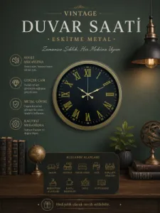 Roma Rakamlı Retro Görünümlü Eskitme Metal Duvar Saati 40 cm · Model 4073E